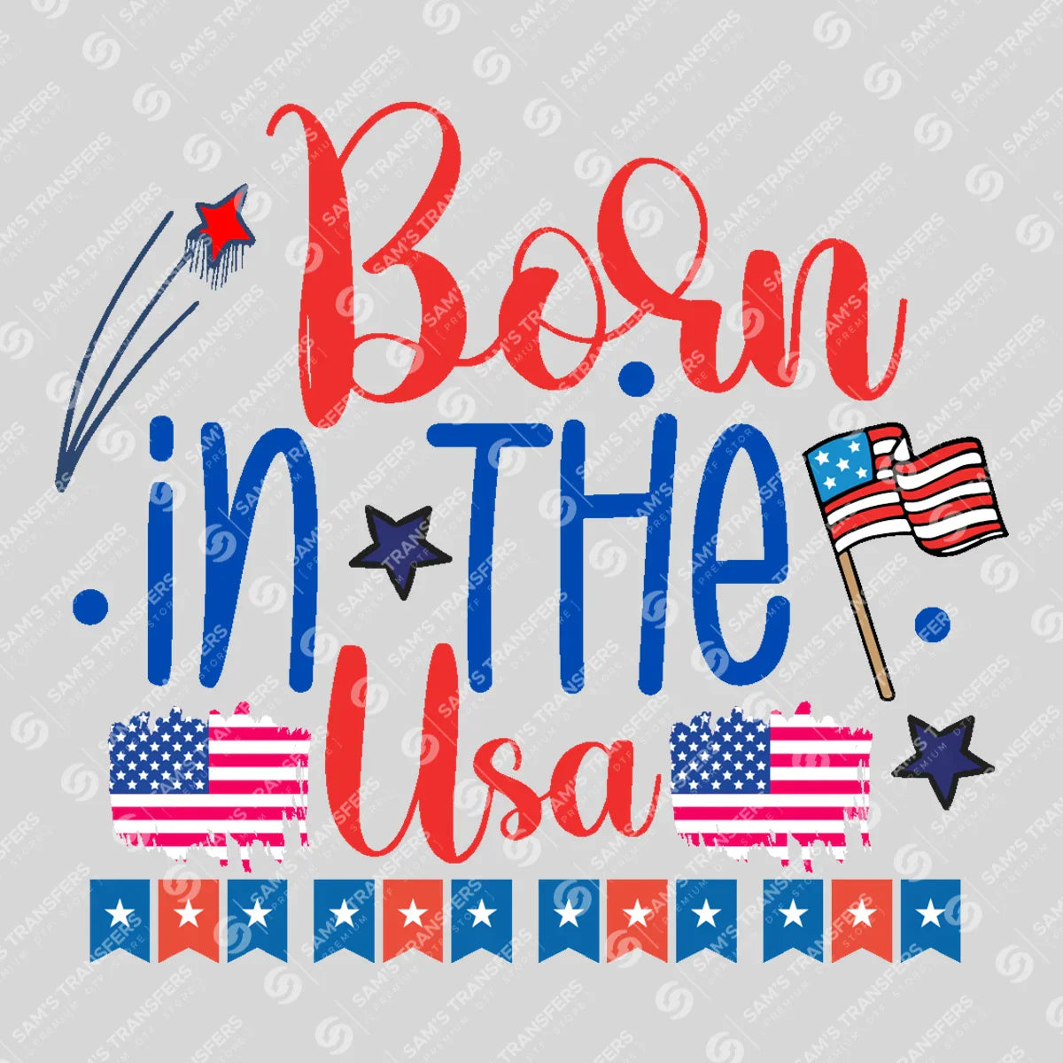 Apparel featuring a Born in the USA-themed DTF transfer.
