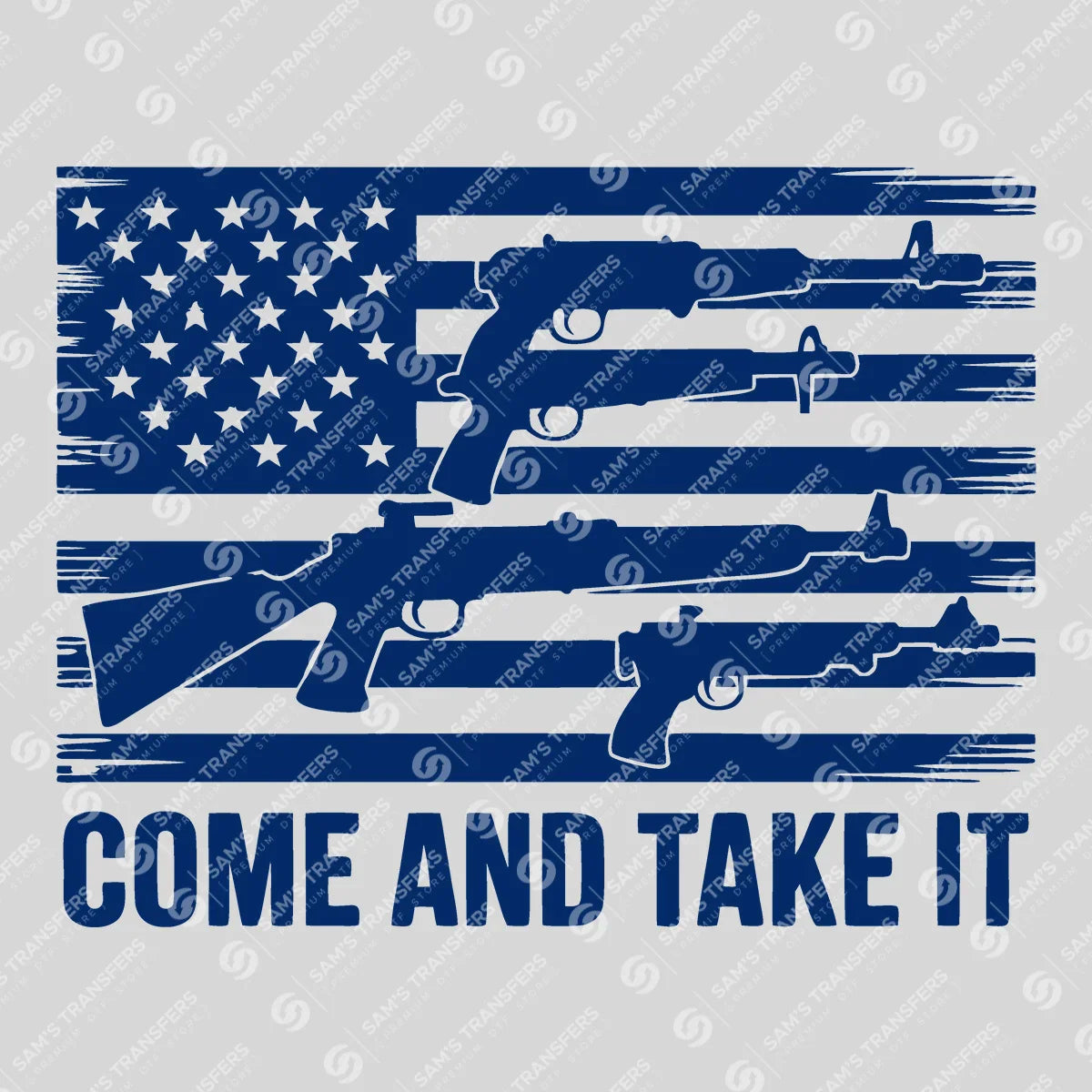 Apparel featuring a Come and Take It-themed DTF transfer.