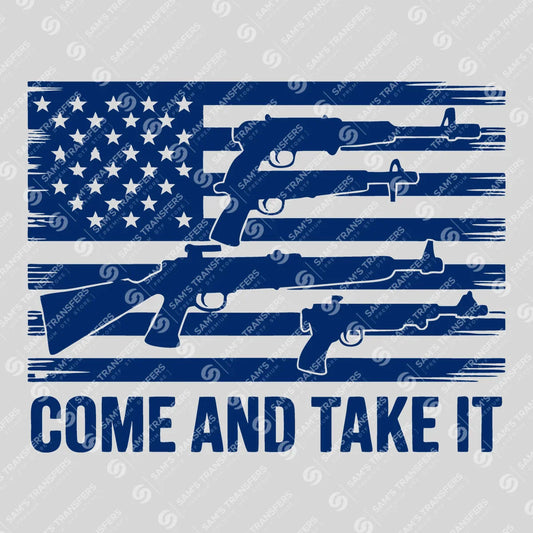 Apparel featuring a Come and Take It-themed DTF transfer.