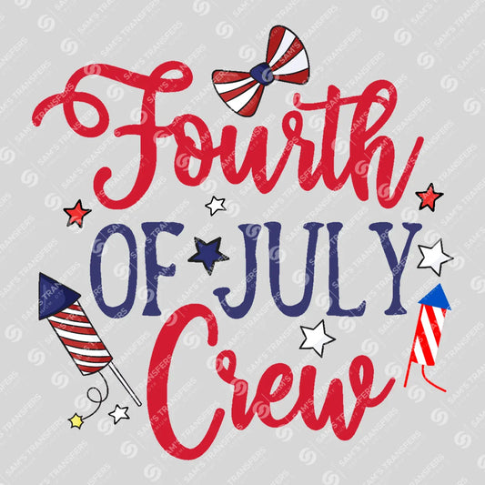 Apparel featuring a Fourth of July Crew-themed DTF transfer.