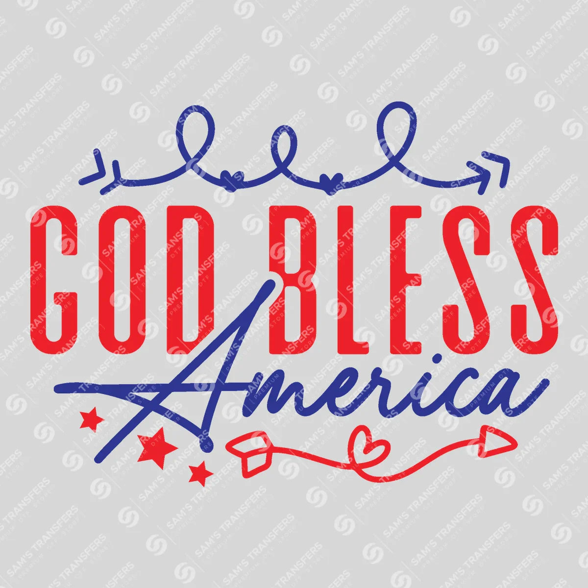 Apparel featuring a God Bless America Script-themed DTF transfer.