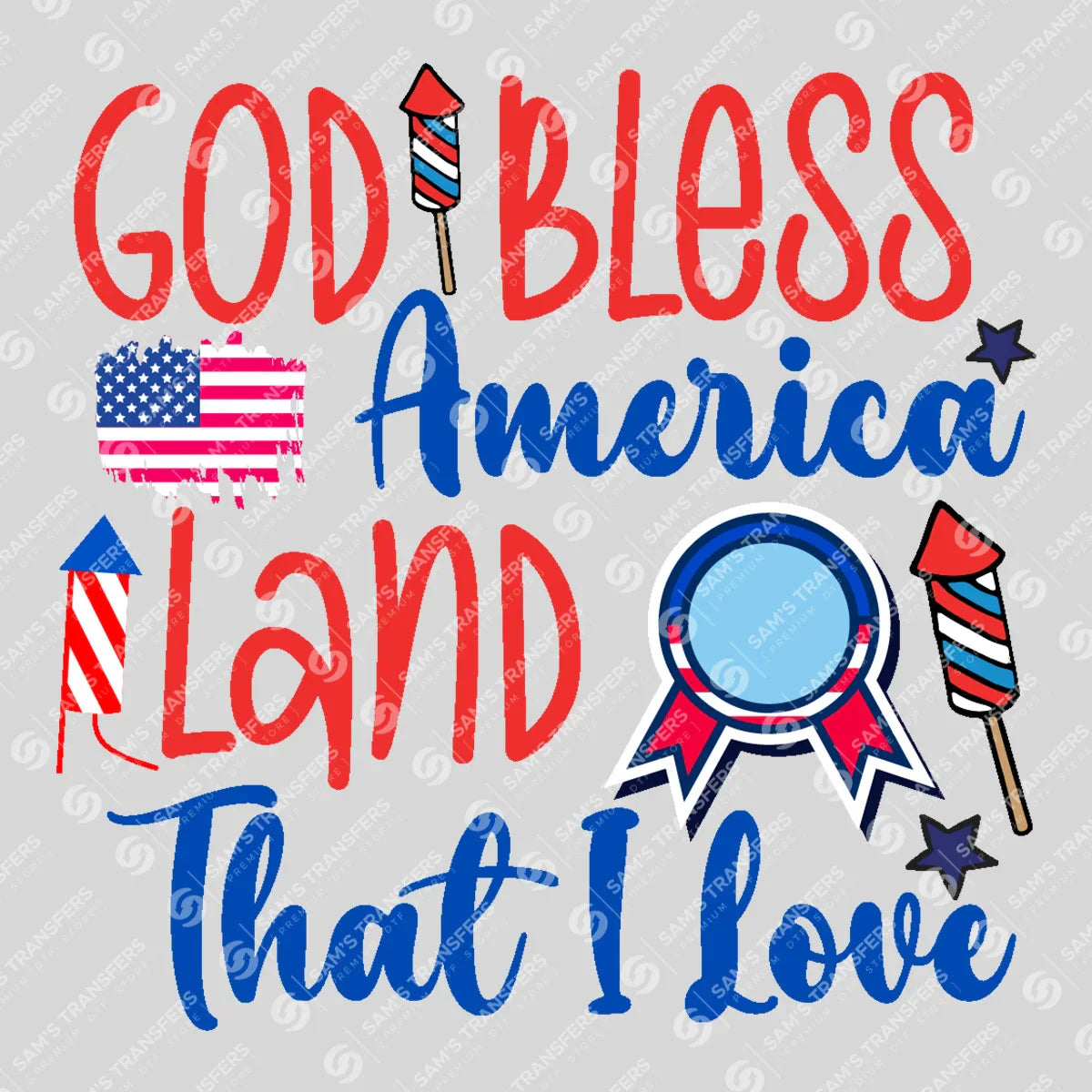Apparel featuring a God Bless America Land That I Love-themed DTF transfer.