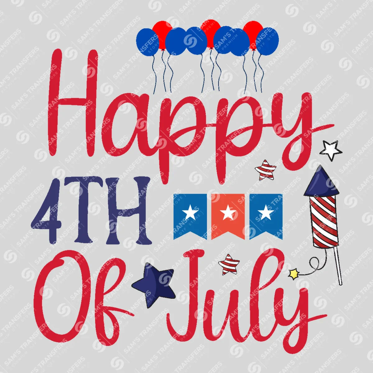 Apparel featuring a Happy 4th of July-themed DTF transfer.