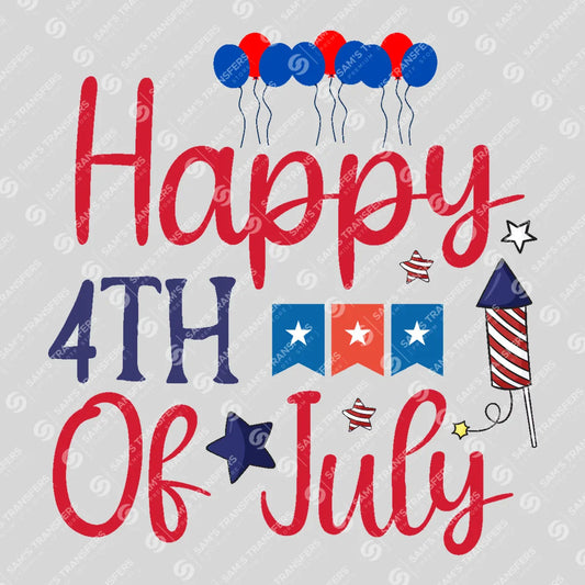 Apparel featuring a Happy 4th of July-themed DTF transfer.