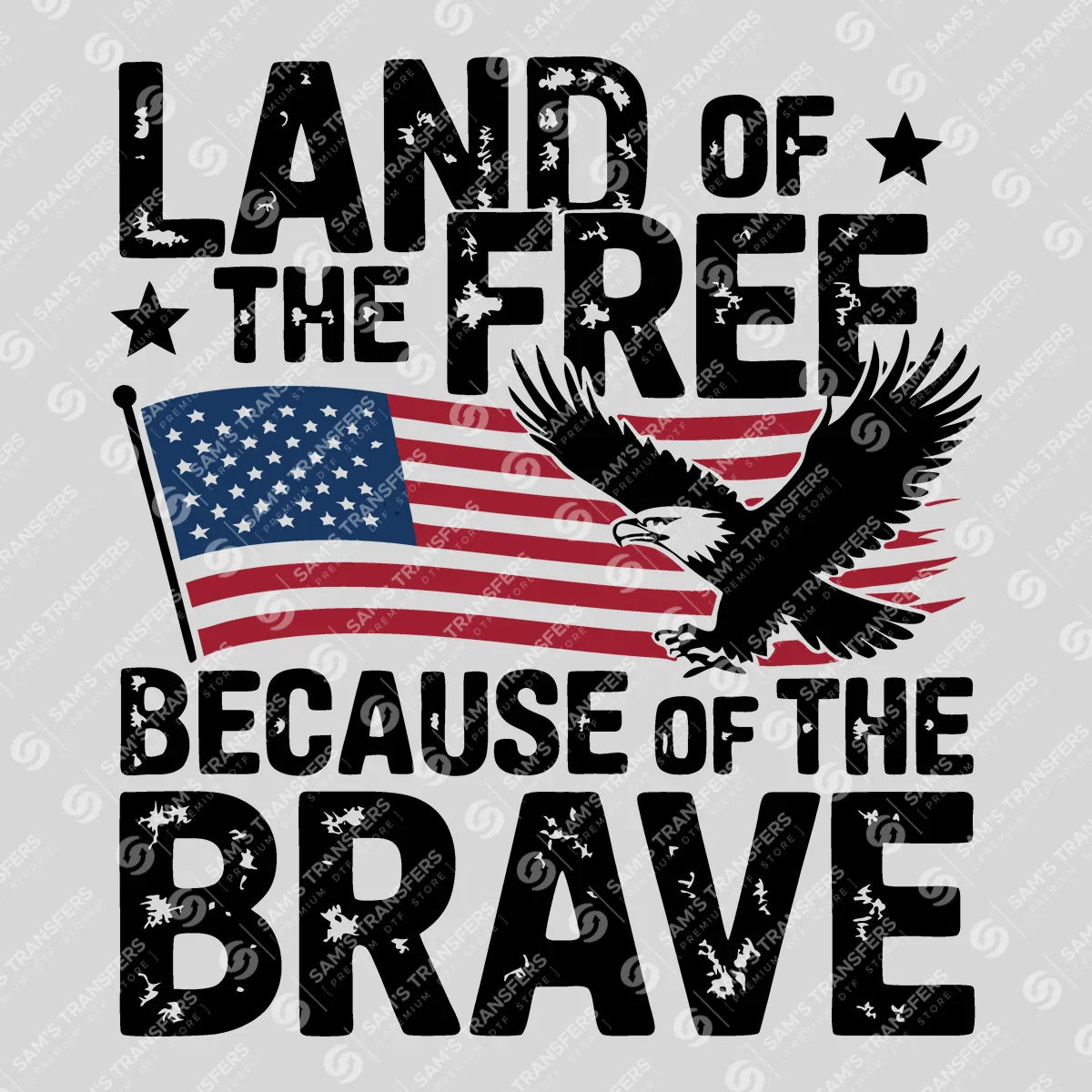 Apparel featuring a Land of the Free Eagle-themed DTF transfer.