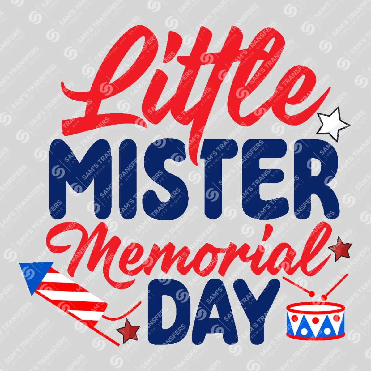 Apparel featuring a Little Mister Memorial Day-themed DTF transfer.