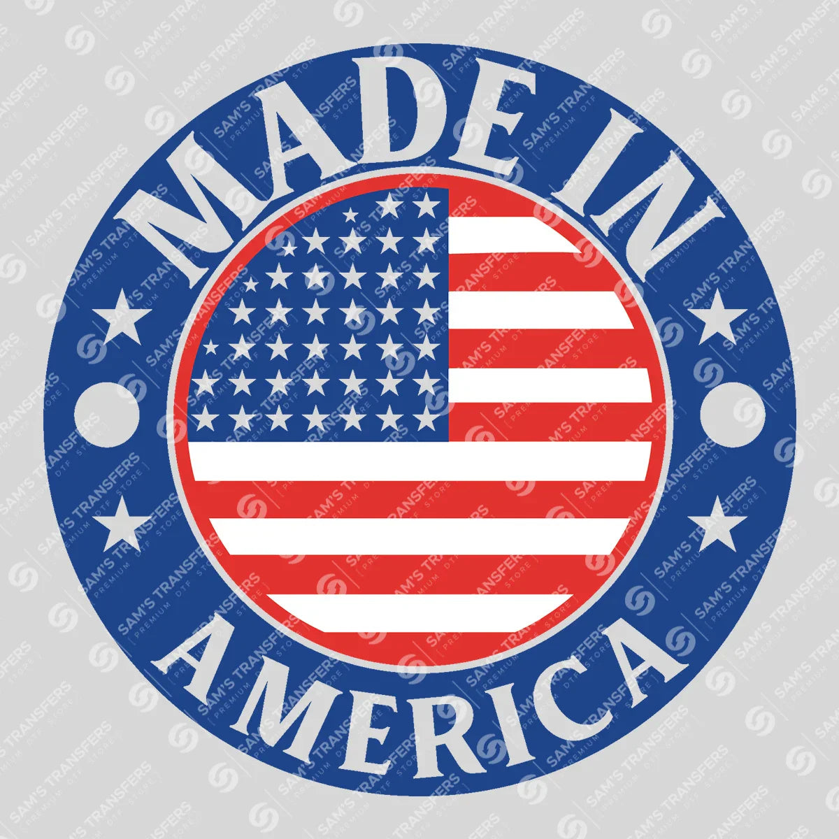Apparel featuring a Made in America Badge-themed DTF transfer.