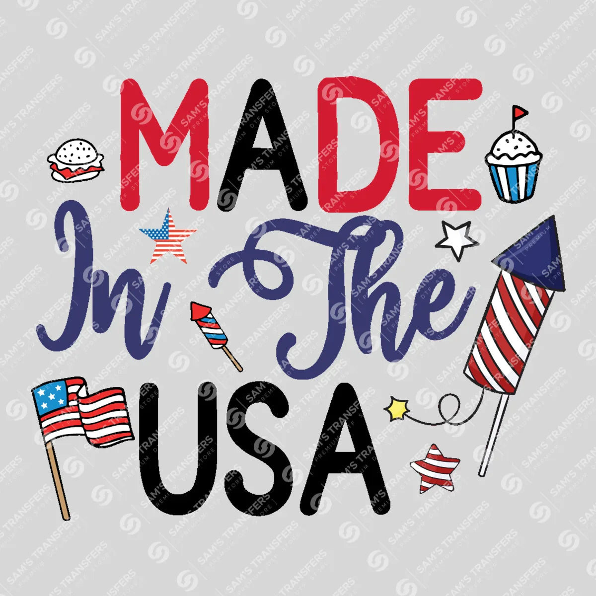 Apparel featuring a Made in the USA-themed DTF transfer.