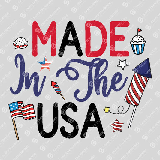 Apparel featuring a Made in the USA-themed DTF transfer.