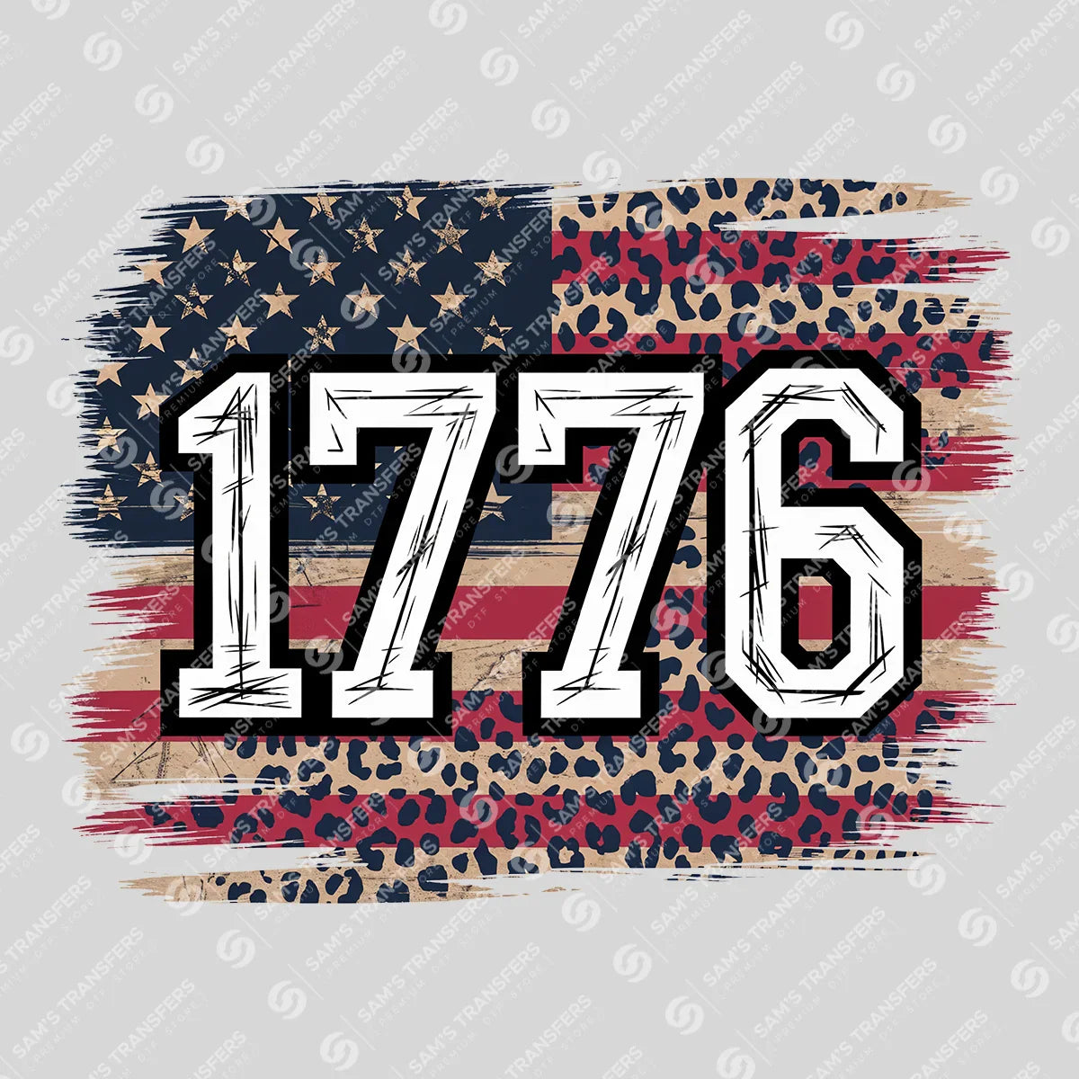 Apparel featuring a 1776 Leopard-themed DTF transfer.