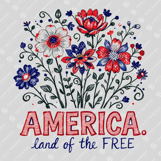 Apparel featuring a America Land of the Free Floral-themed DTF transfer.