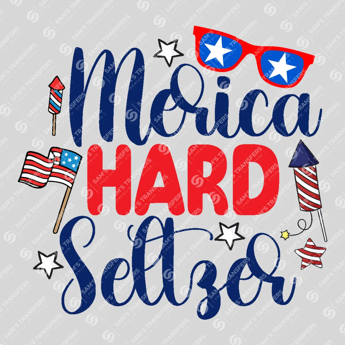 Apparel featuring a Merica Hard Seltzer-themed DTF transfer.