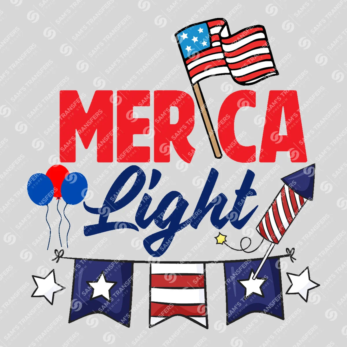 Apparel featuring a Merica Light-themed DTF transfer.