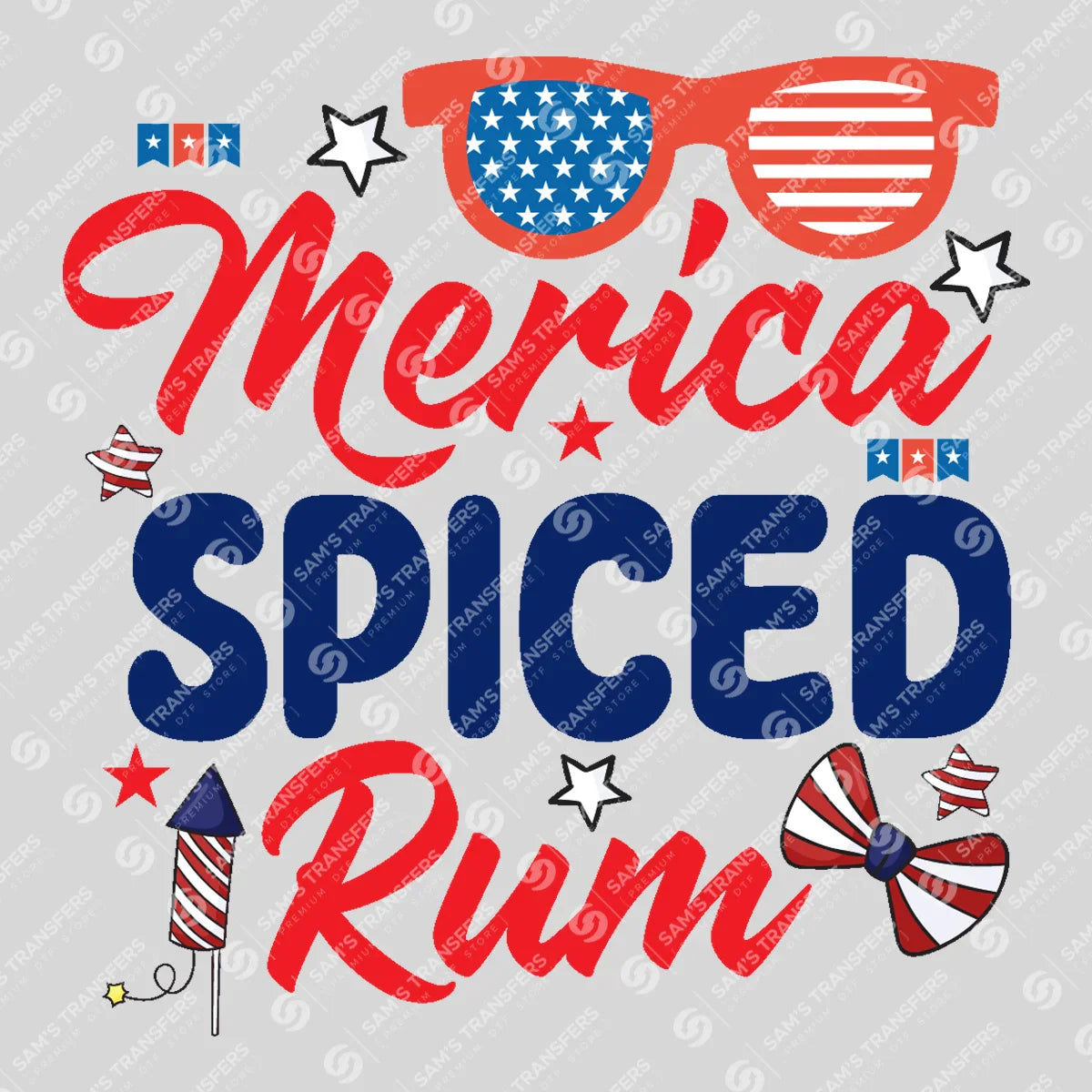 Apparel featuring a Merica Spiced Rum-themed DTF transfer.