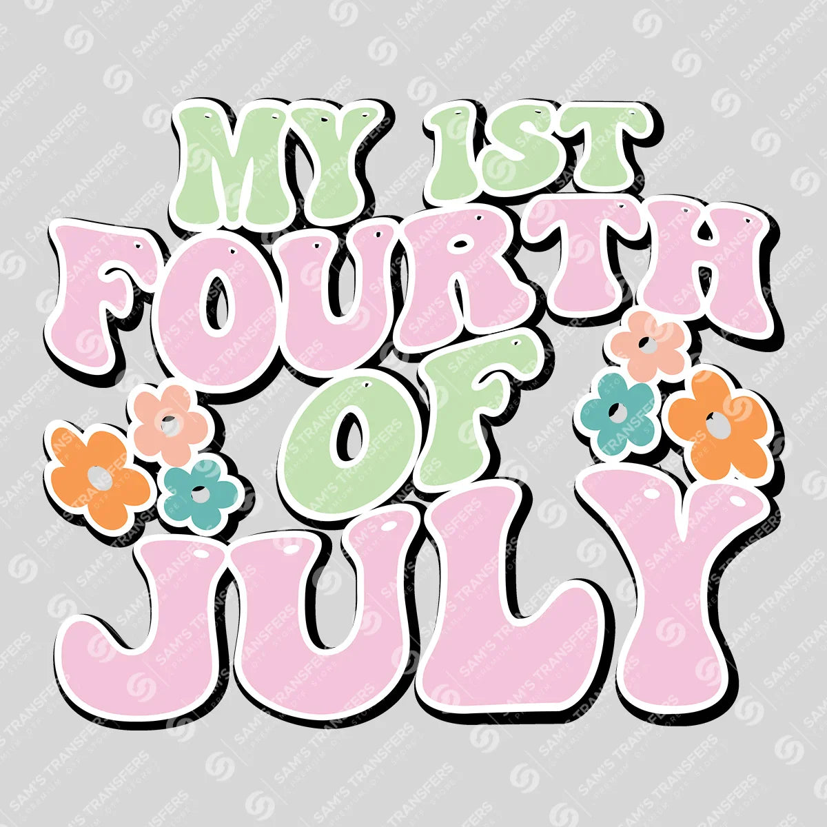 Apparel featuring a My First Fourth of July-themed DTF transfer.