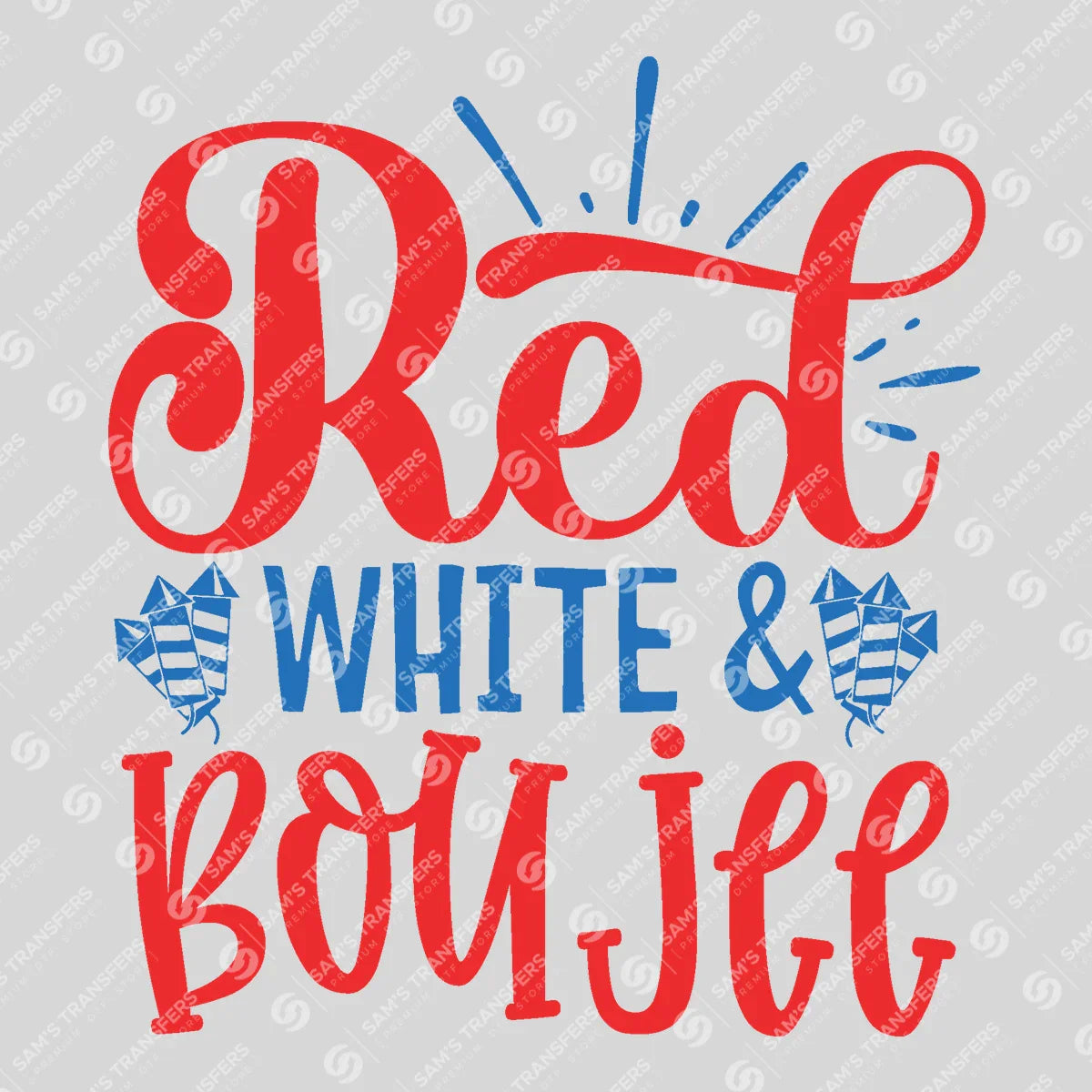 Apparel featuring a Red White and Boujee Bold-themed DTF transfer.