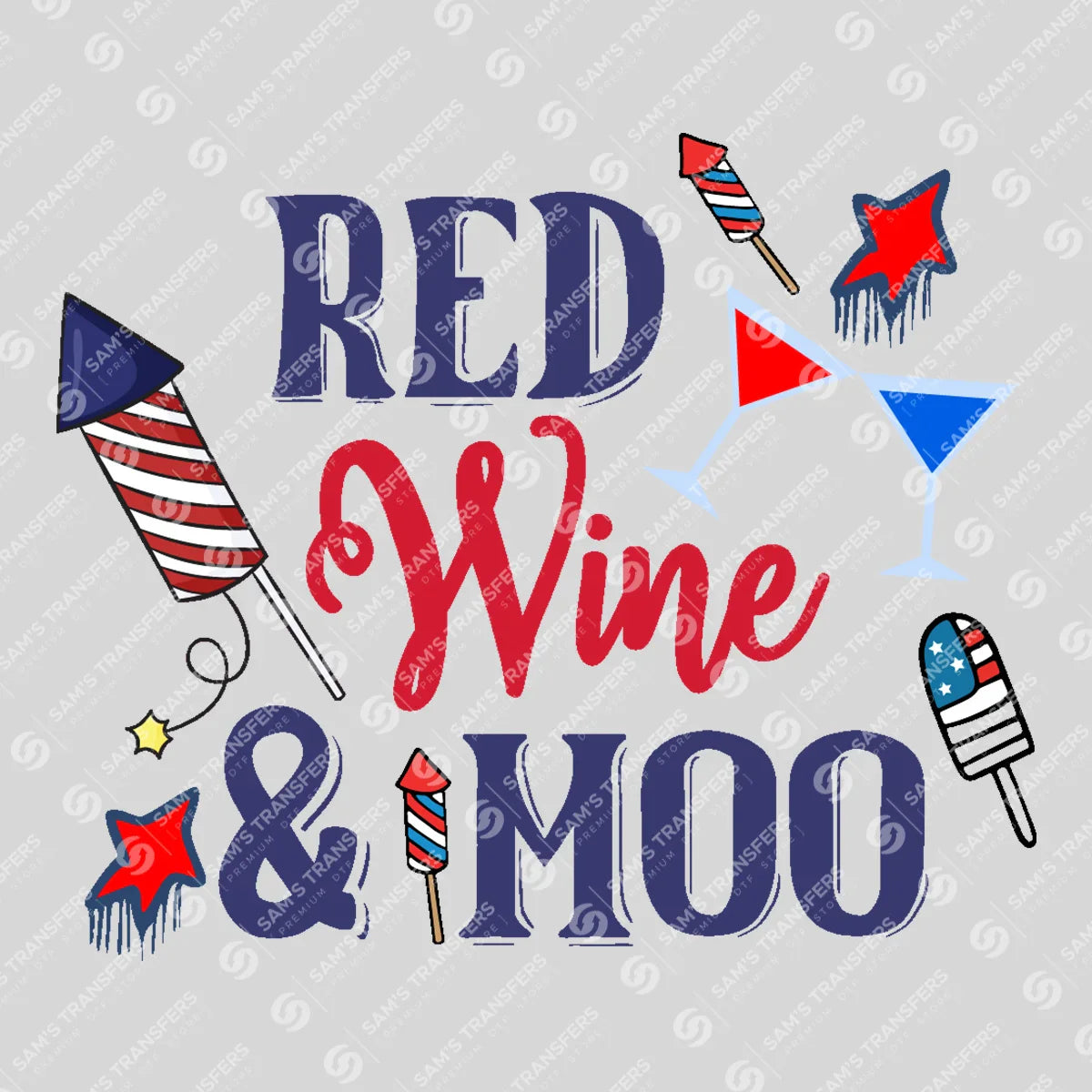 Apparel featuring a Red Wine and Boom-themed DTF transfer.