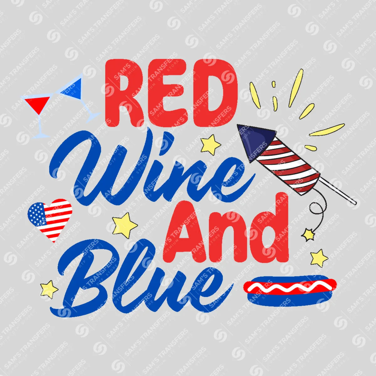 Apparel featuring a Red Wine and Blue-themed DTF transfer.