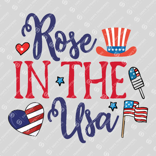 Apparel featuring a Rose in the USA-themed DTF transfer.