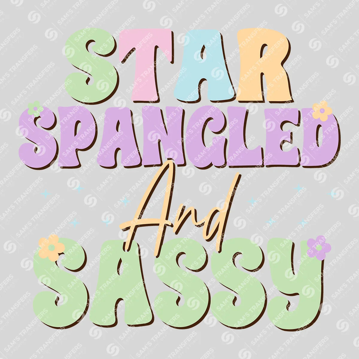 Apparel featuring a Star Spangled and Sassy Pastel-themed DTF transfer.