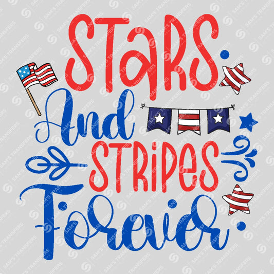 Apparel featuring a Stars and Stripes Forever-themed DTF transfer.