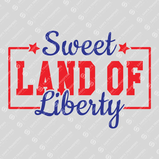 Apparel featuring a Sweet Land of Liberty Boxed-themed DTF transfer.