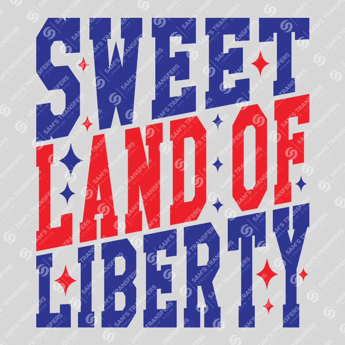 Apparel featuring a Sweet Land of Liberty Varsity-themed DTF transfer.