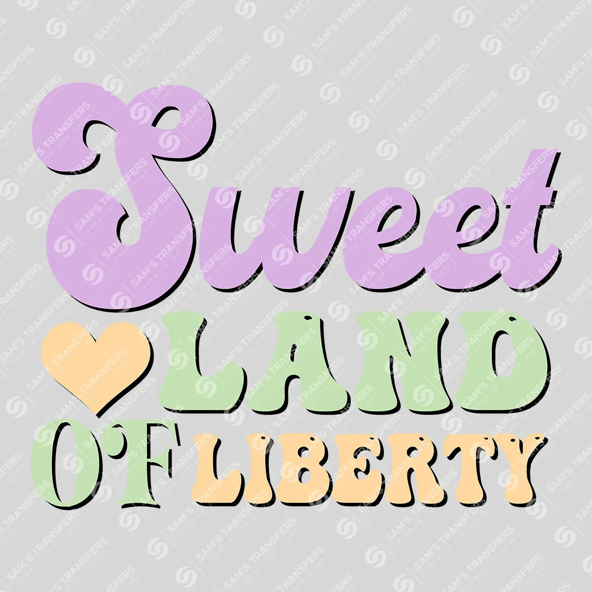 Apparel featuring a Sweet Land of Liberty Pastel-themed DTF transfer.
