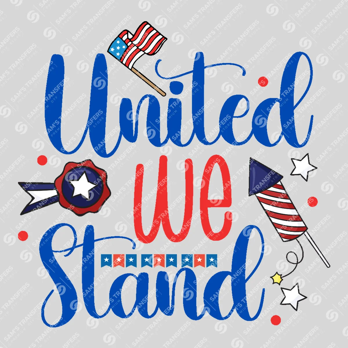 Apparel featuring a United We Stand-themed DTF transfer.