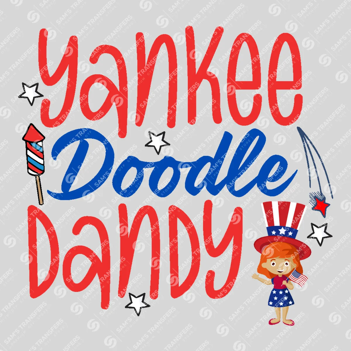 Apparel featuring a Yankee Doodle Dandy-themed DTF transfer.