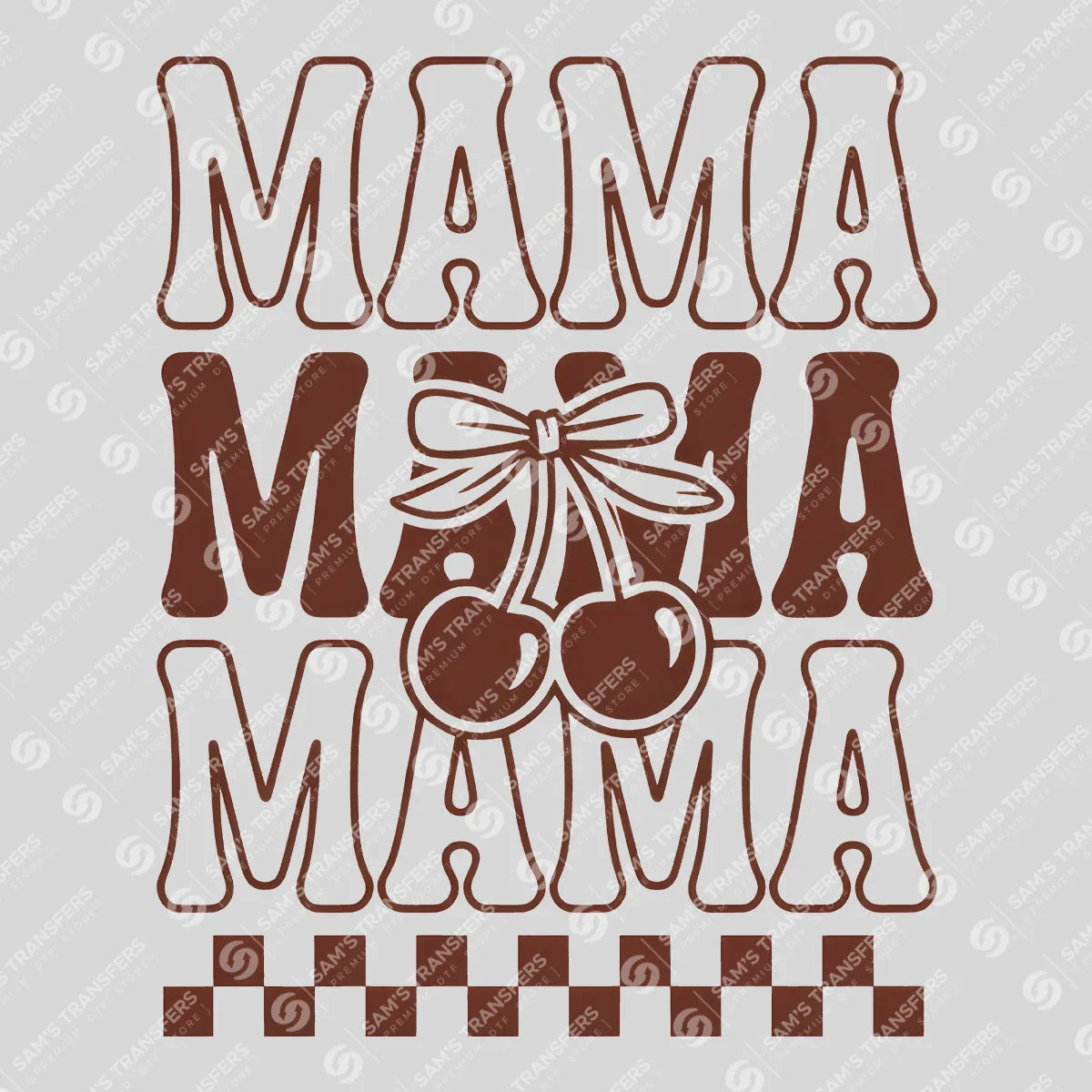 Apparel featuring a Mama Cherry Bow-themed DTF transfer.