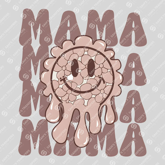 Apparel featuring a Mama Drippy Smiley-themed DTF transfer.
