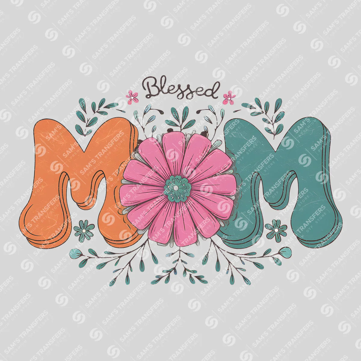 Apparel featuring a Blessed Mom Floral-themed DTF transfer.