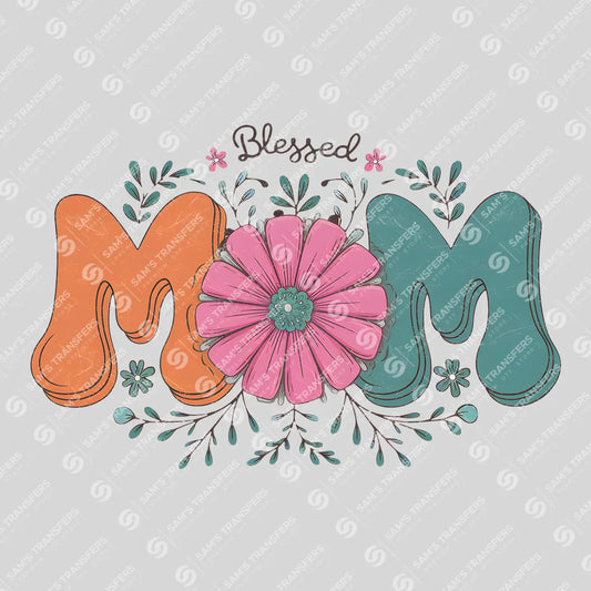 Apparel featuring a Blessed Mom Floral-themed DTF transfer.