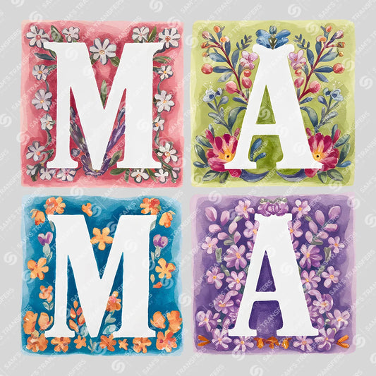 Apparel featuring a Mama Pastel Floral Tiles-themed DTF transfer.