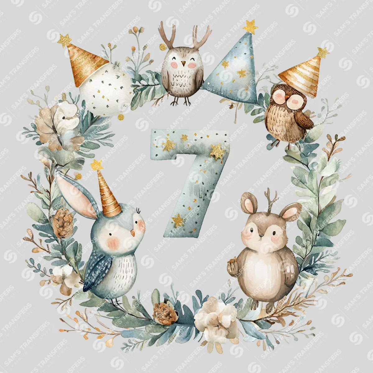Apparel featuring a Happy 2027 Woodland Wreath-themed DTF transfer.