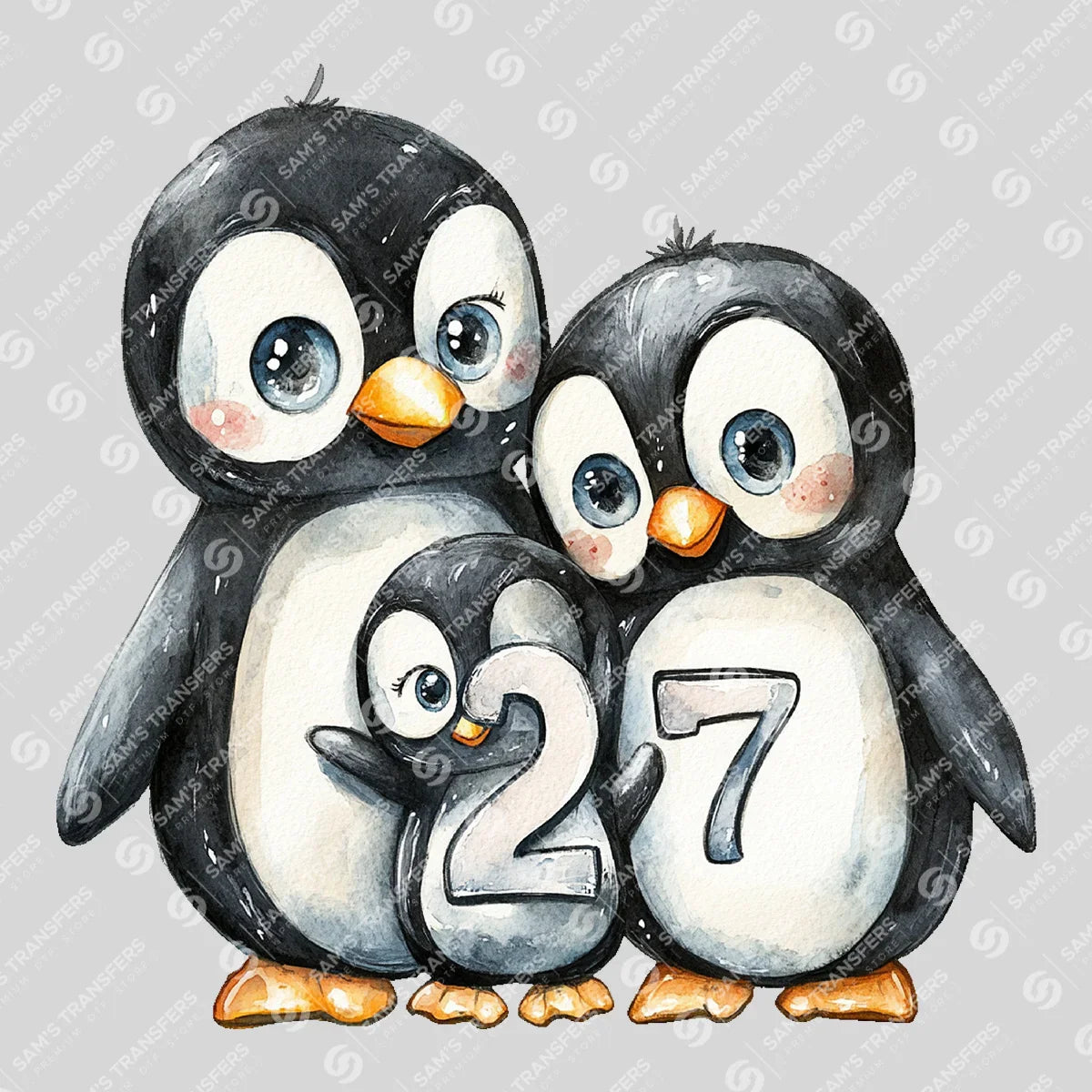 Apparel featuring a Happy 2027 Penguin Family-themed DTF transfer.