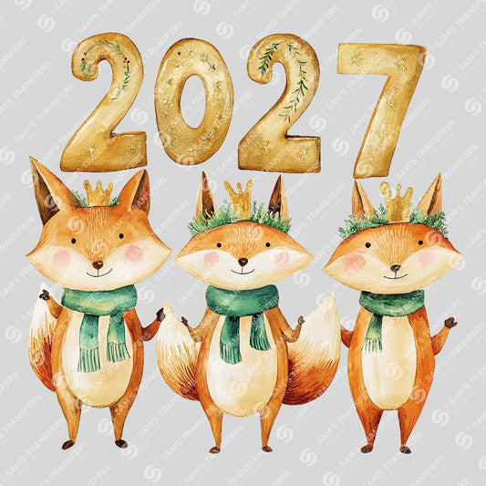 Apparel featuring a Happy 2027 Foxes Crowns-themed DTF transfer.