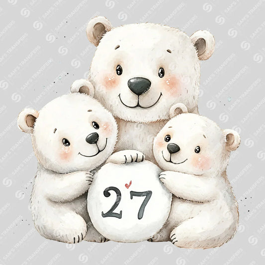 Apparel featuring a Happy 2027 Polar Bears-themed DTF transfer.