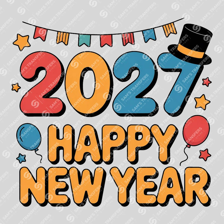 Happy New Year 2027 Top Hat Ready-to-Press DTF Transfer | SAT01526