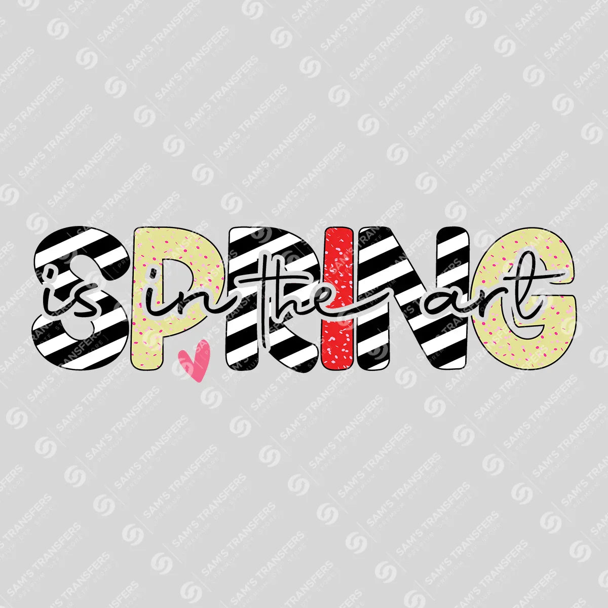 Apparel featuring a Spring Is in the Art Stripes-themed DTF transfer.
