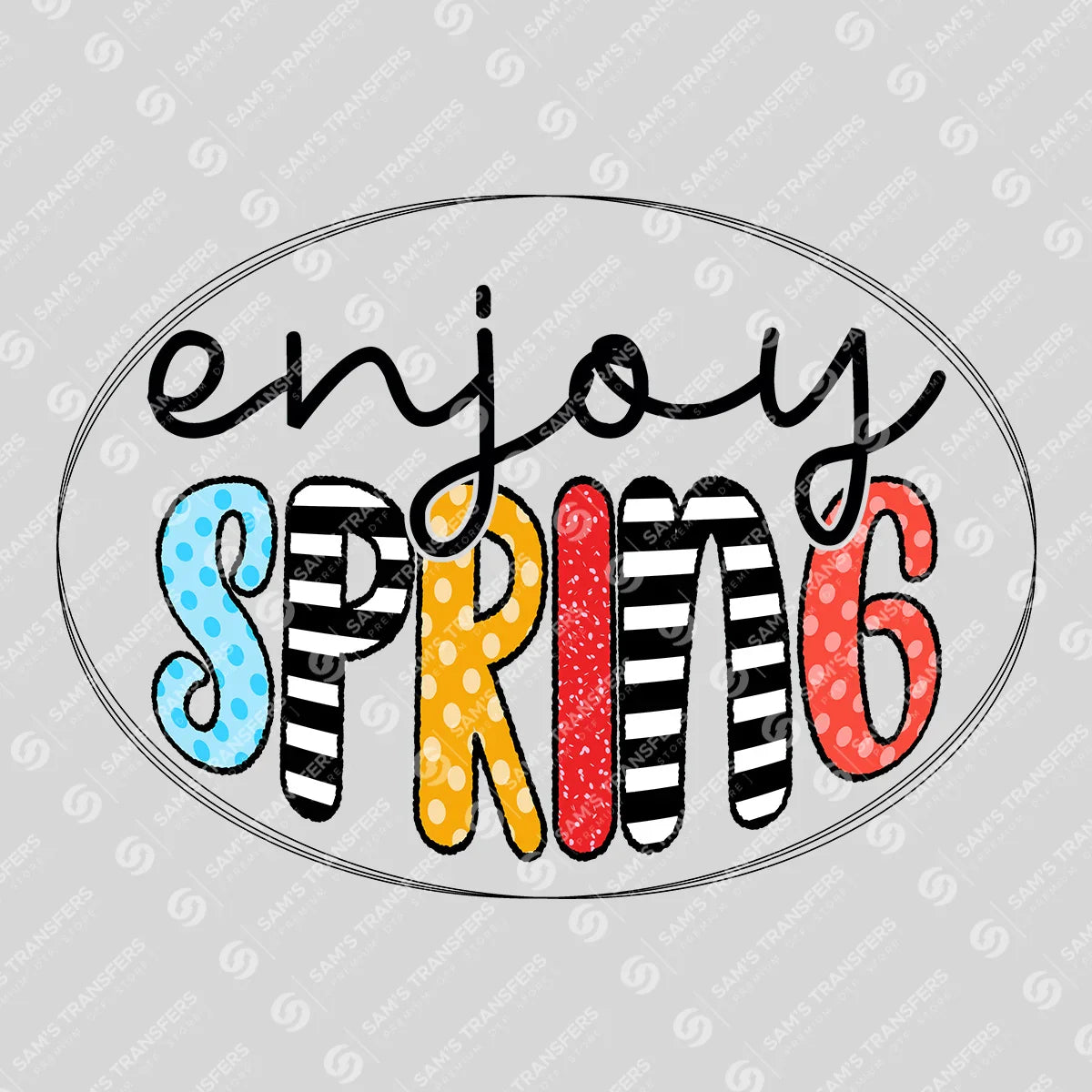 Apparel featuring a Enjoy Spring-themed DTF transfer.
