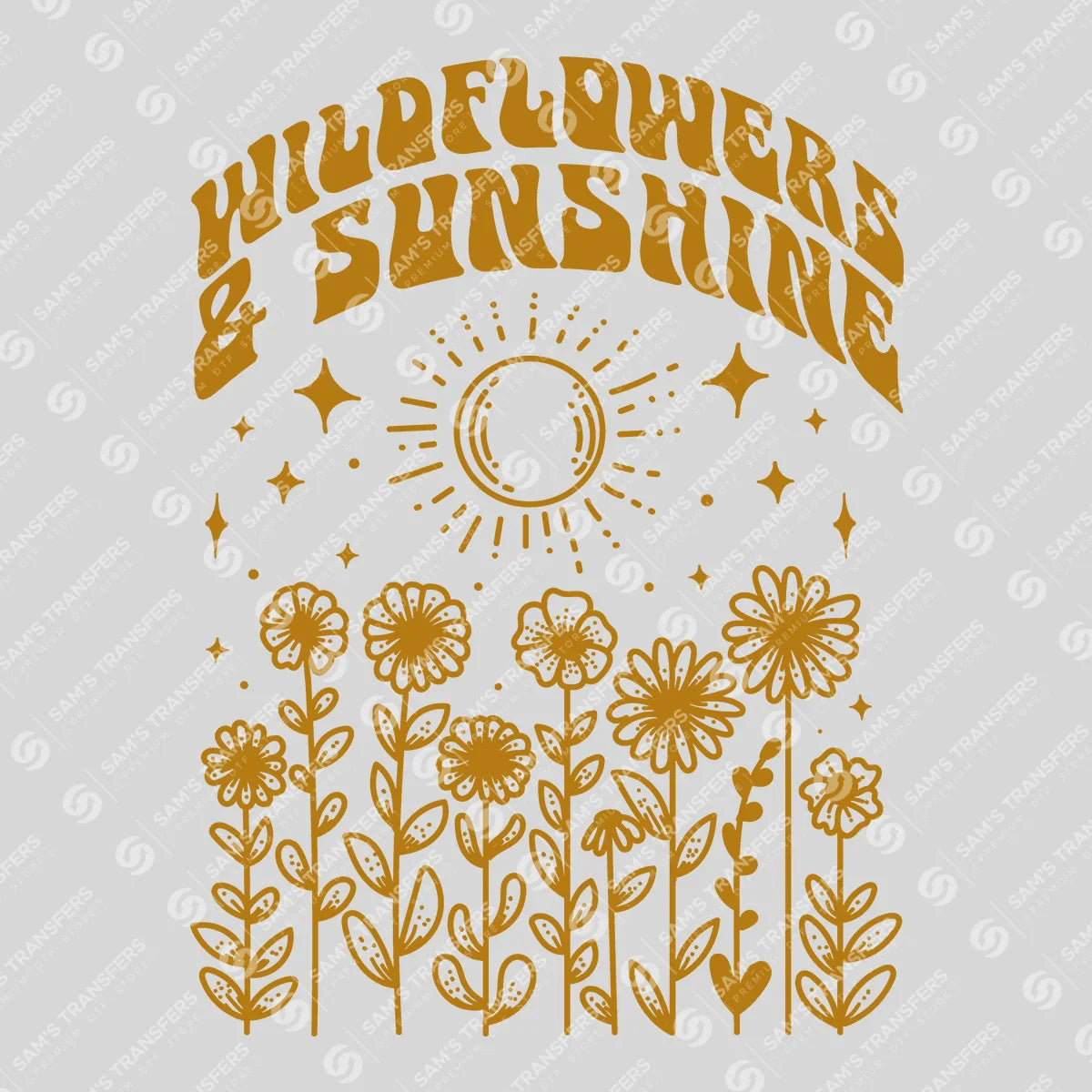 Apparel featuring a Wildflowers and Sunshine-themed DTF transfer.