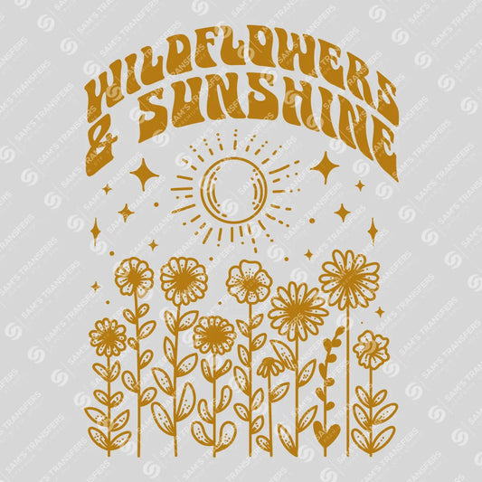 Apparel featuring a Wildflowers and Sunshine-themed DTF transfer.