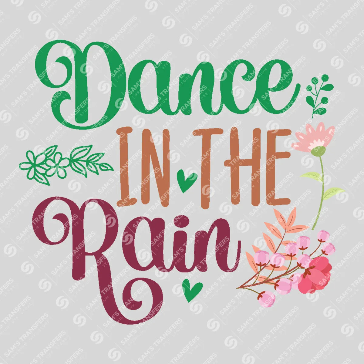 Apparel featuring a Dance in the Rain Floral-themed DTF transfer.