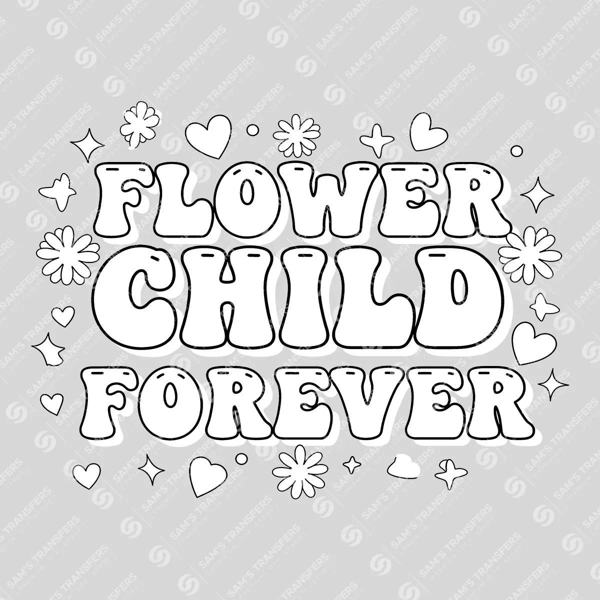 Apparel featuring a Flower Child Forever-themed DTF transfer.