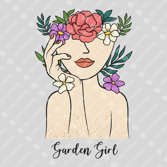 Apparel featuring a Garden Girl-themed DTF transfer.