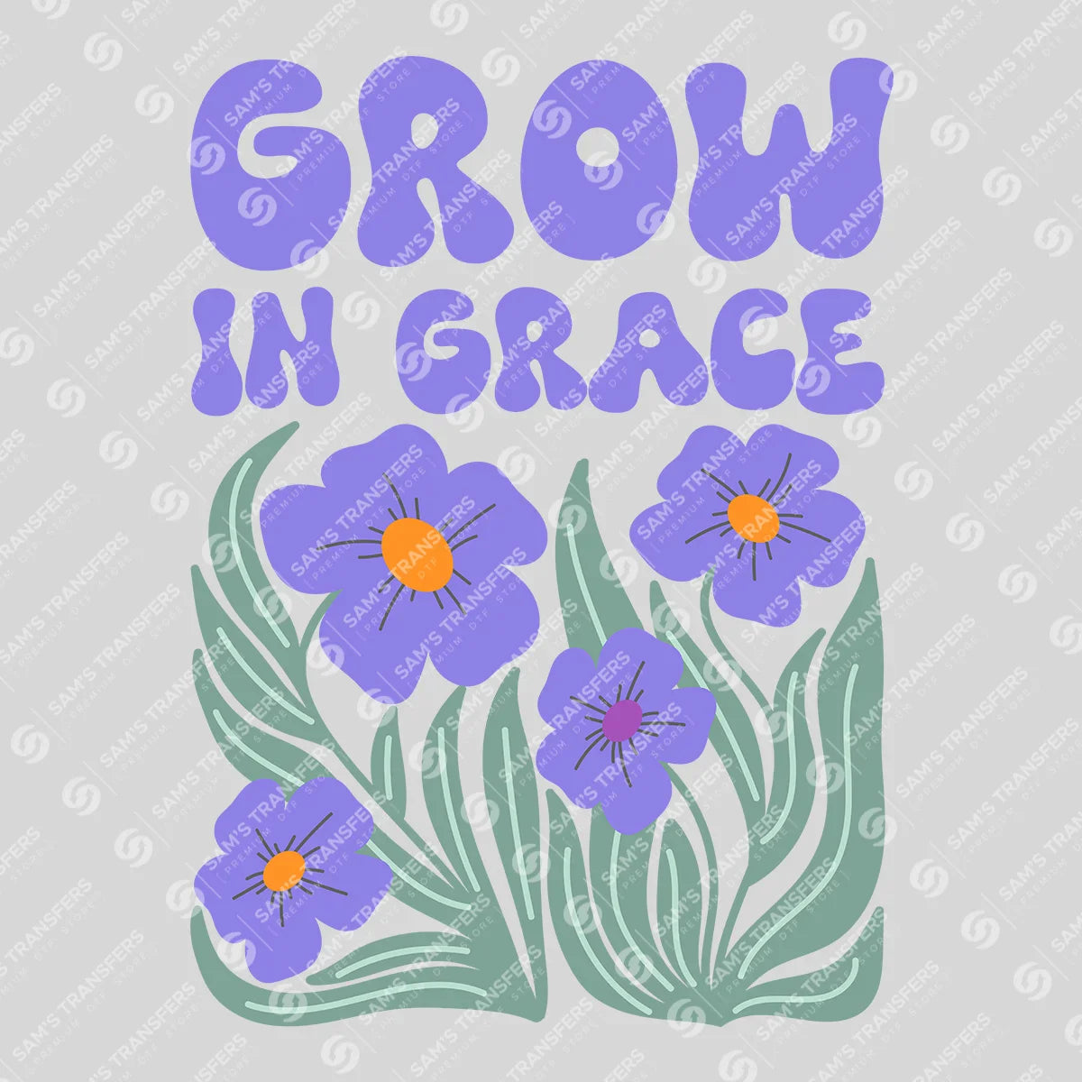 Apparel featuring a Grow in Grace-themed DTF transfer.