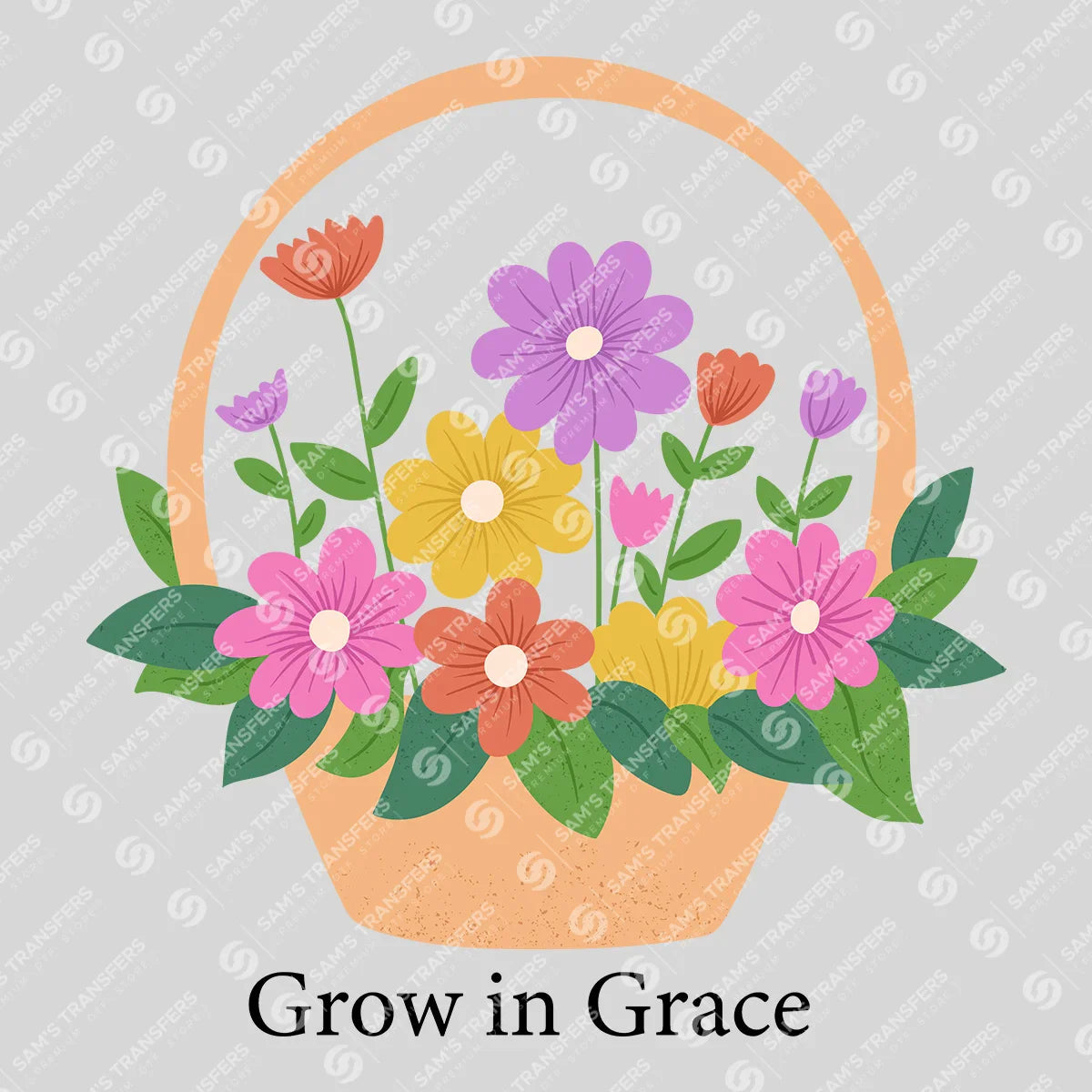 Apparel featuring a Grow in Grace Basket-themed DTF transfer.
