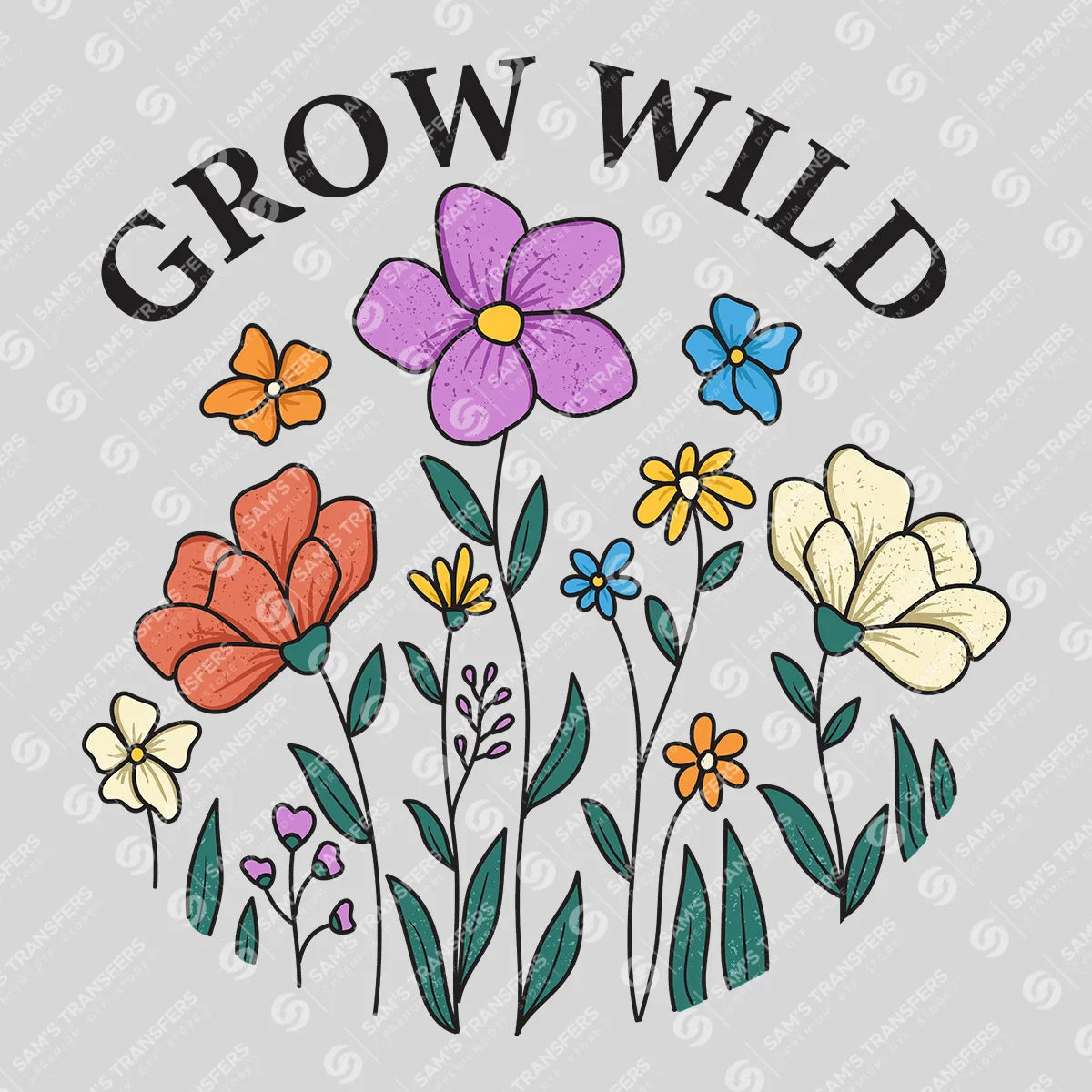 Apparel featuring a Grow Wild Wildflowers-themed DTF transfer.